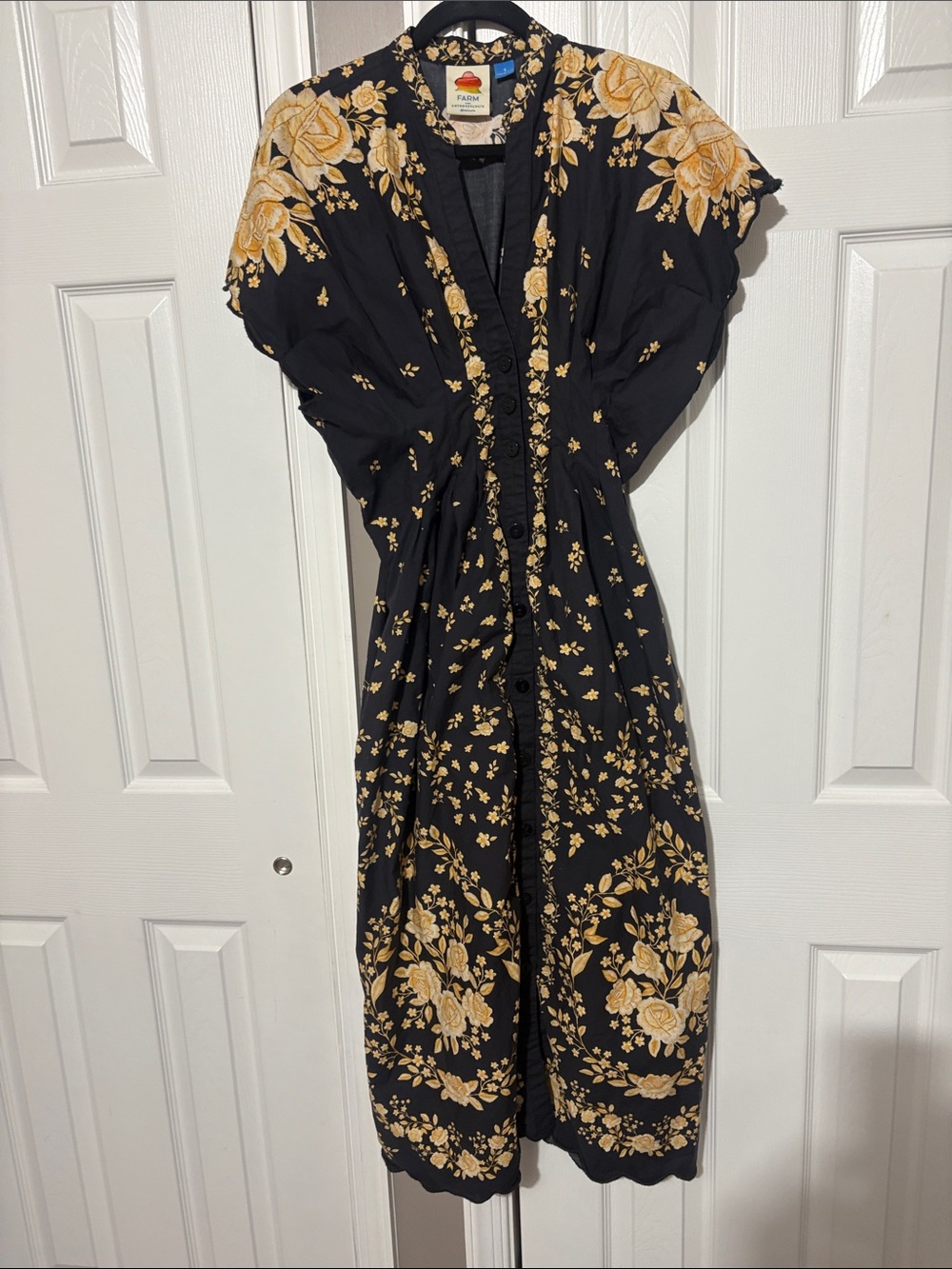 FARM Rio Black Midi Dress with Gold Floral Print - Picture 2 of 9
